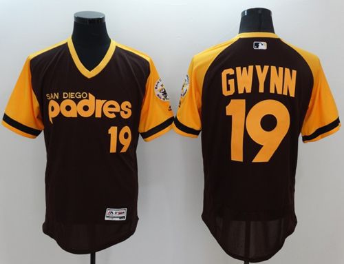 Men's Majestic San Diego Padres #19 Tony Gwynn Brown Alternate Flex Base  Authentic Collection MLB Jersey