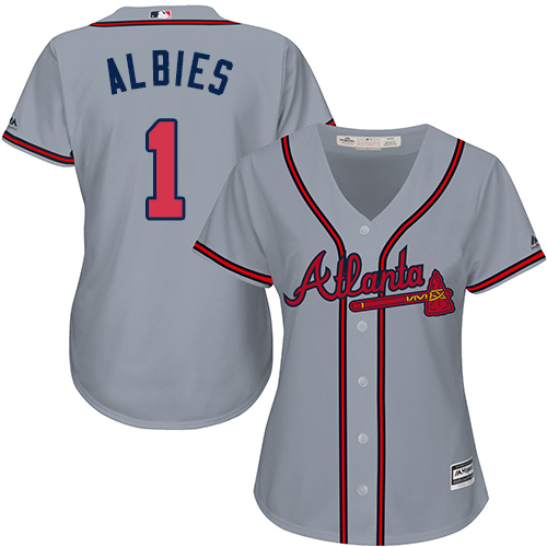 Braves #1 Ozzie Albies Grey Road Women's Stitched MLB Jersey ...