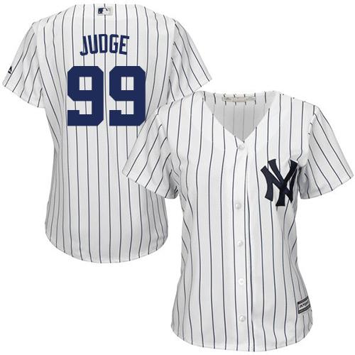 Yankees #99 Aaron Judge White Strip Home Women's Stitched MLB Jersey ...